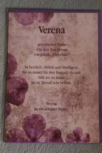 Verena, Namenskarte Verena, Geburtstagskarte Verena, Glückwunschkarte Verena, Personalisierte Karte

 Verena