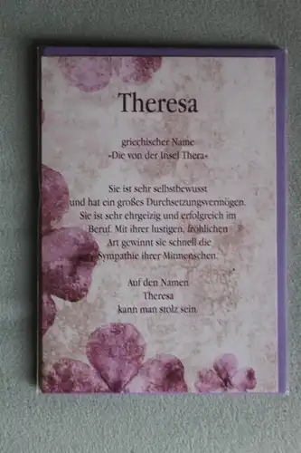 Theresa, Namenskarte Theresa, Geburtstagskarte Theresa, Glückwunschkarte Theresa, Personalisierte Karte

 Theresa