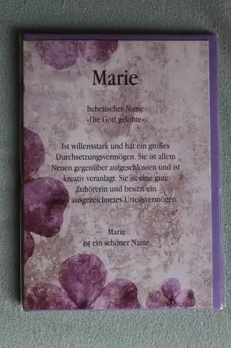 Marie, Namenskarte Marie; Geburtstagskarte Marie, Glückwunschkarte Marie, Personalisierte Karte

 Marie