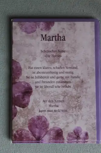Martha, Namenskarte Martha; Geburtstagskarte Martha, Glückwunschkarte Martha, Personalisierte Karte

 Martha