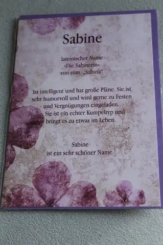 Sabine, Namenskarte Sabine; Geburtstagskarte Sabine, Glückwunschkarte Sabine, Personalisierte Karte

 Sabine