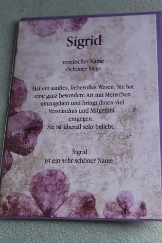 Sigrid, Namenskarte Sigrid; Geburtstagskarte Sigrid, Glückwunschkarte Sigrid, Personalisierte Karte

 Sigrid