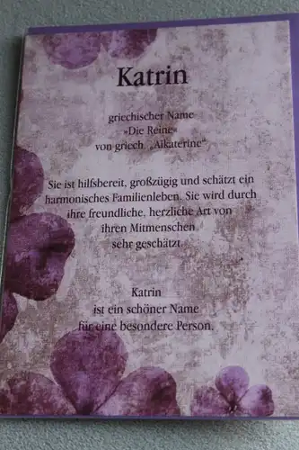 Katrin, Namenskarte Katrin; Geburtstagskarte Katrin, Glückwunschkarte Katrin, Personalisierte Karte

 Katrin