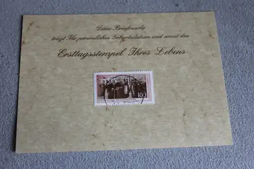 Personalisierte Ersttagskarte vom 16.4.1991; Personalisierte Geburtstagskarte mit Briefmarke und Stempel mit Geburtstagsdatum 