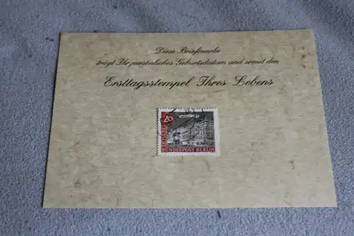 Personalisierte Ersttagskarte vom 27.2.1965; Personalisierte Geburtstagskarte mit Briefmarke und Stempel mit Geburtstagsdatum 