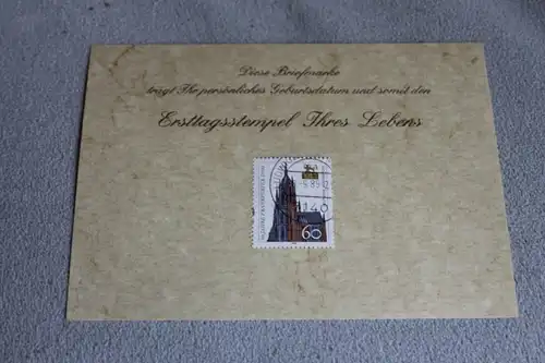 Personalisierte Ersttagskarte vom 28.9.1989; Personalisierte Geburtstagskarte mit Briefmarke und Stempel mit Geburtstagsdatum 