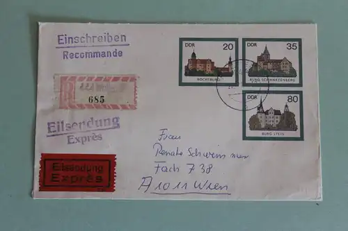 DDR Ganzsache: Burgen der DDR; Einschreiben, Eilboten nach Österreich