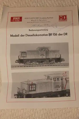 Diesellokomotive BR 106 der Deutschen Reichsbahn; Silberfarben;  Dieselhydraulische Lokomotive; Mit Beleuchtung;  Spur H0; Epoche IV