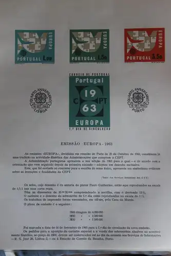 CEPT EUROPA-UNION Portugal 1963, MiNr. 948-50;  Ankündigungsblatt
