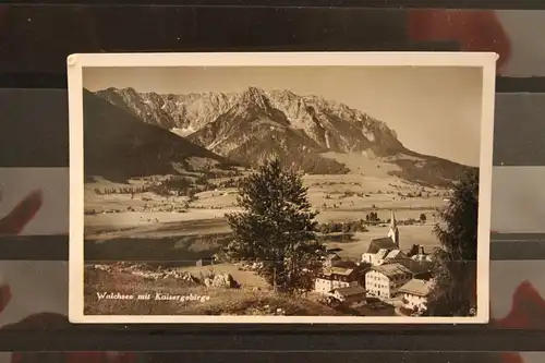 [Echtfotokarte schwarz/weiß] Walchsee mit Kaisergebirge. 