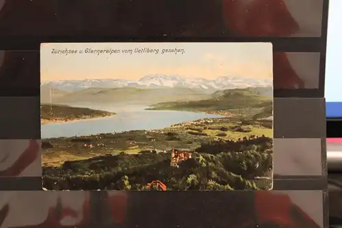 [Lithographie] Zürichsee u. Glarneralpen vom Uetliberg. 