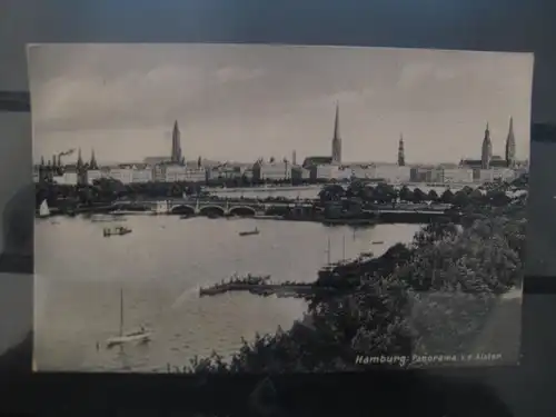 [Echtfotokarte schwarz/weiß] Hamburg, Panorama; Alster. 
