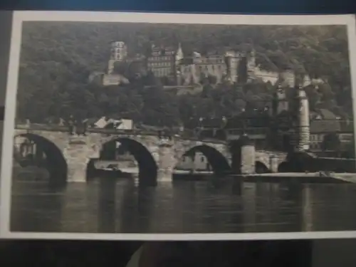 [Echtfotokarte schwarz/weiß] Heidelberg, Schloß und alte Neckarbrücke. 