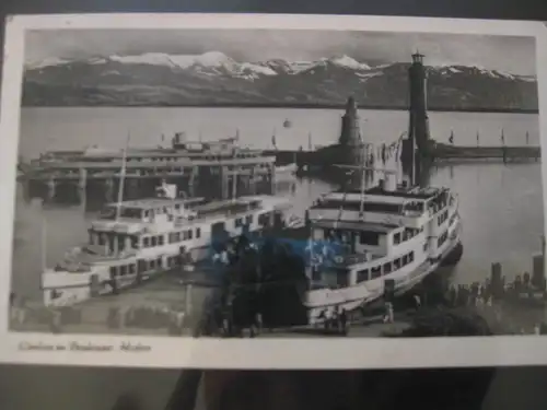 [Echtfotokarte schwarz/weiß] Lindau am Bodensee, Hafen. 