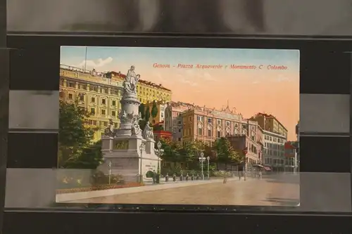 [Echtfotokarte farbig] Genova,  Piazza Aquaverde e Monumento C. Colombo. 
