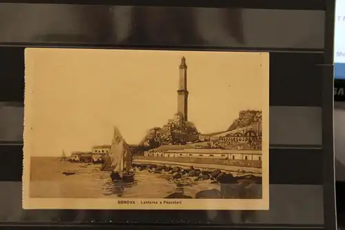 [Echtfotokarte schwarz/weiß] Genova,  Lanterna e Pescatori. 