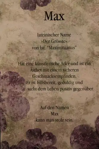 Max, Namenskarte, Geburtstagskarte, Glückwunschkarte, Personalisierte Karte, Namen Max