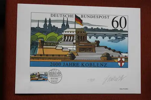 Künstleredition; Kunstgrafik:  2000 Jahre Koblenz; Handsigniert