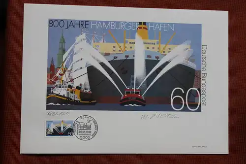 Künstleredition; Kunstgrafik:  800 Jahre Hamburger Hafen; Handsigniert