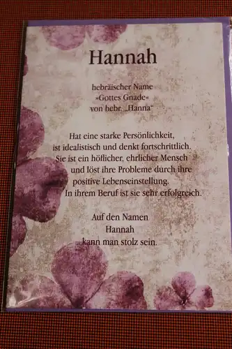 Hannah, Namenskarte, Geburtstagskarte, Glückwunschkarte, Personalisierte Karte