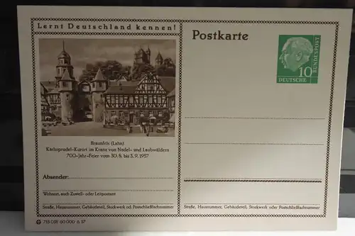 [Ansichtskarte] Braunfels,  Bildpostkarte der Bundespost 1957. 