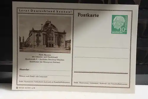 [Ansichtskarte] Fürth,  Bildpostkarte der Bundespost 1958. 