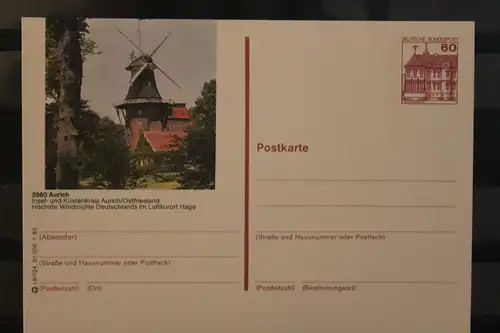 [Werbepostkarte] Bildpostkarte P 138; Teilserie "I" der Bundespost 1983: Aurich. 