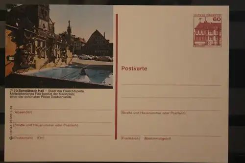 [Werbepostkarte] Bildpostkarte P 138; Teilserie "I" der Bundespost 1983:Schwäbisch Hall. 