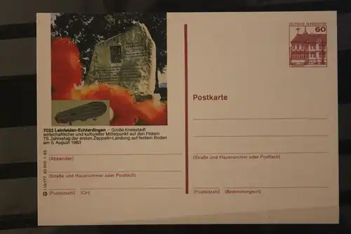 [Werbepostkarte] Bildpostkarte P 138; Teilserie "I" der Bundespost 1983:Leinfelden-Echterdingen / Zeppelin. 