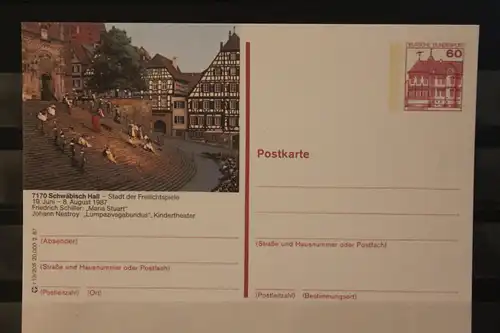 [Werbepostkarte] Bildpostkarte P 138; Teilserie "r" der Bundespost 1987:Schwäbisch Hall. 