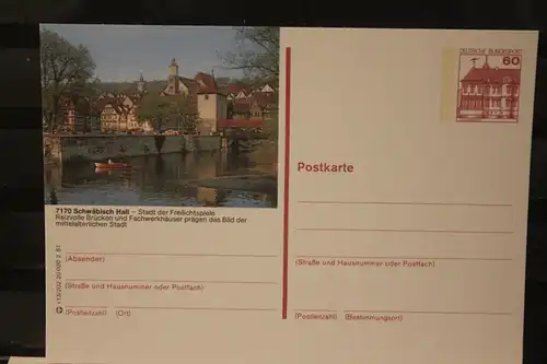 [Werbepostkarte] Bildpostkarte P 138; Teilserie "r" der Bundespost 1987:Schwäbisch Hall. 