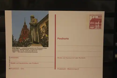 [Werbepostkarte] Bildpostkarte P 138; Teilserie "r" der Bundespost 1987:Mainz. 
