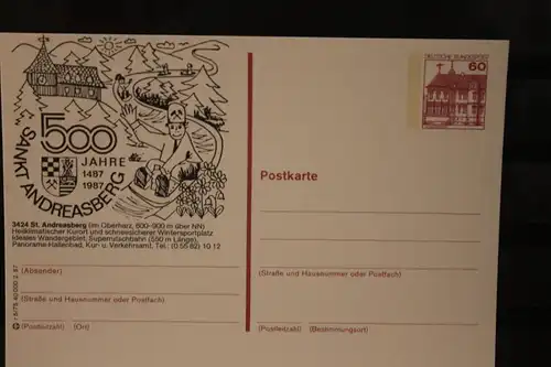 [Werbepostkarte] Bildpostkarte P 138; Teilserie "r" der Bundespost 1987:St. Andreasberg. 