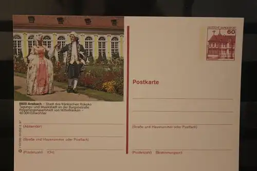 [Werbepostkarte] Bildpostkarte P 138; Teilserie "r" der Bundespost 1987:Ansbach. 