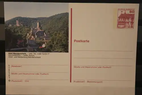 [Werbepostkarte] Bildpostkarte P 138; Teilserie "r" der Bundespost 1987:Manderscheid. 