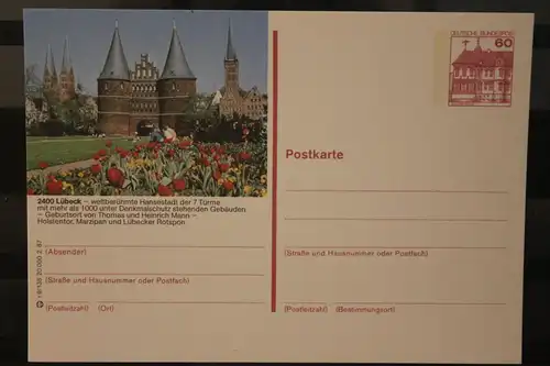 [Werbepostkarte] Bildpostkarte P 138; Teilserie "r" der Bundespost 1987:Lübeck. 