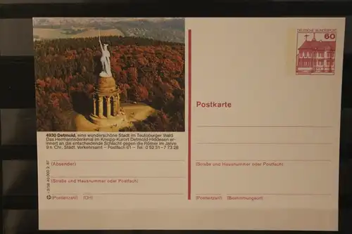 [Werbepostkarte] Bildpostkarte P 138; Teilserie "r" der Bundespost 1987:Detmold. 