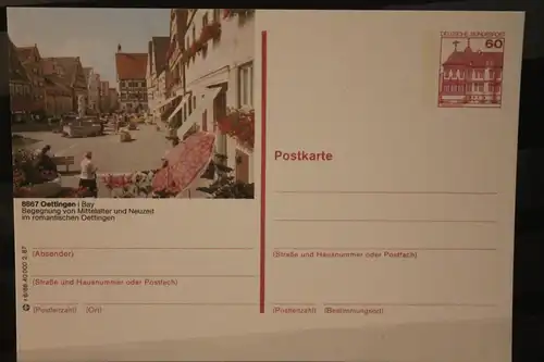 [Werbepostkarte] Bildpostkarte P 138; Teilserie "r" der Bundespost 1987:Oettingen. 