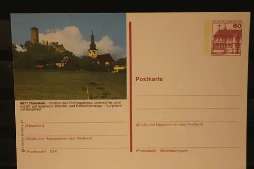[Werbepostkarte] Bildpostkarte P 138; Teilserie "r" der Bundespost 1987:Thierstein. 