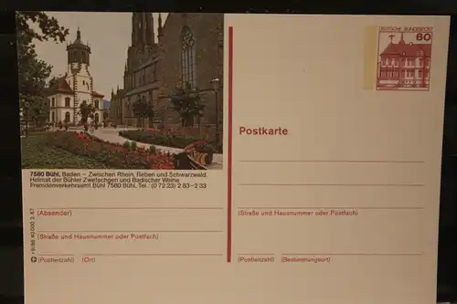 [Werbepostkarte] Bildpostkarte P 138; Teilserie "r" der Bundespost 1987:Bühl. 