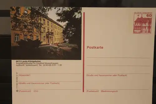[Werbepostkarte] Bildpostkarte P 138; Teilserie "r" der Bundespost 1987:Lauda-Königshofen. 