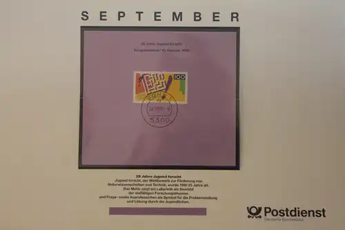 Deutschland 1990 ; Jugend forscht; Kalenderblatt aus Postkalender