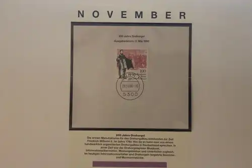 Deutschland 1990: 200 Jahre Drehorgel; Kalenderblatt aus Postkalender