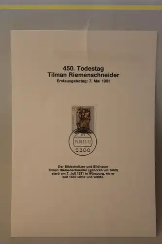 Deutschland 1981 ; Tilman Riemenschneider; Kalenderblatt aus Postkalender