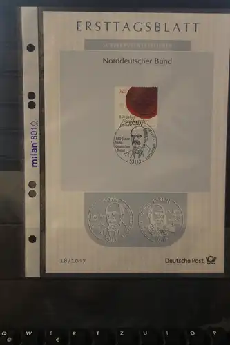 Deutschland 2017; Ersttagsblatt ETB 28/2017: Norddeutscher Bund;  MiNr. 3325-27