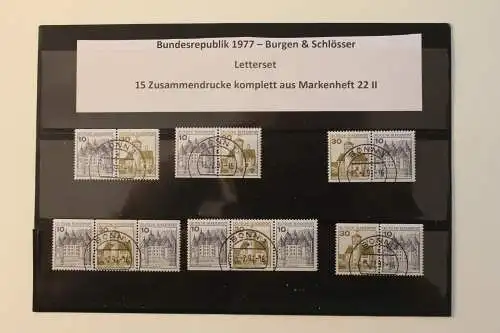 Deutschland 1990; Burgen & Schlösser, Letterset; 15 Zusammendrucke aus MH 22 II, komplett; gestempelt