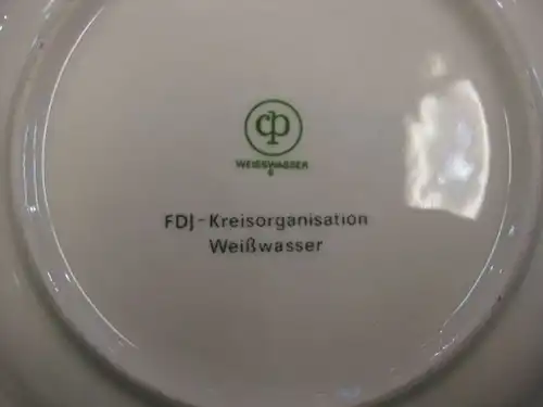 Andenkenteller Erinnerungsteller FDJ Kreisorganisation Weißwasser, Nationales Jugendfestival der DDR - 35 Jahre DDR