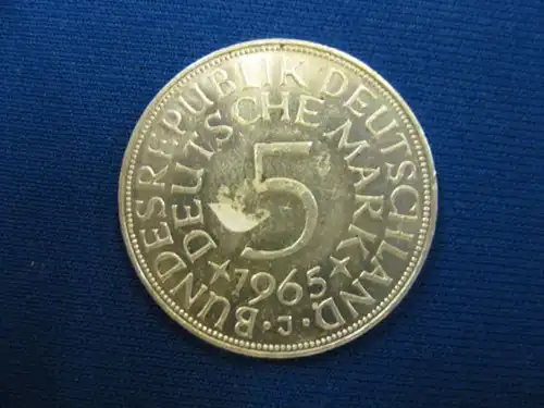 5 DM Silber Silbermünze Kursmünze 1965 J, VZ