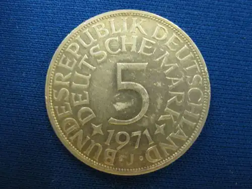 5 DM Silber Silbermünze Kursmünze 1971 J, VZ