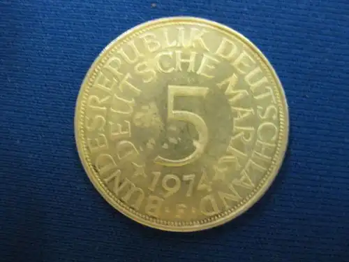 5 DM Silber Silbermünze Kursmünze 1974 F, VZ